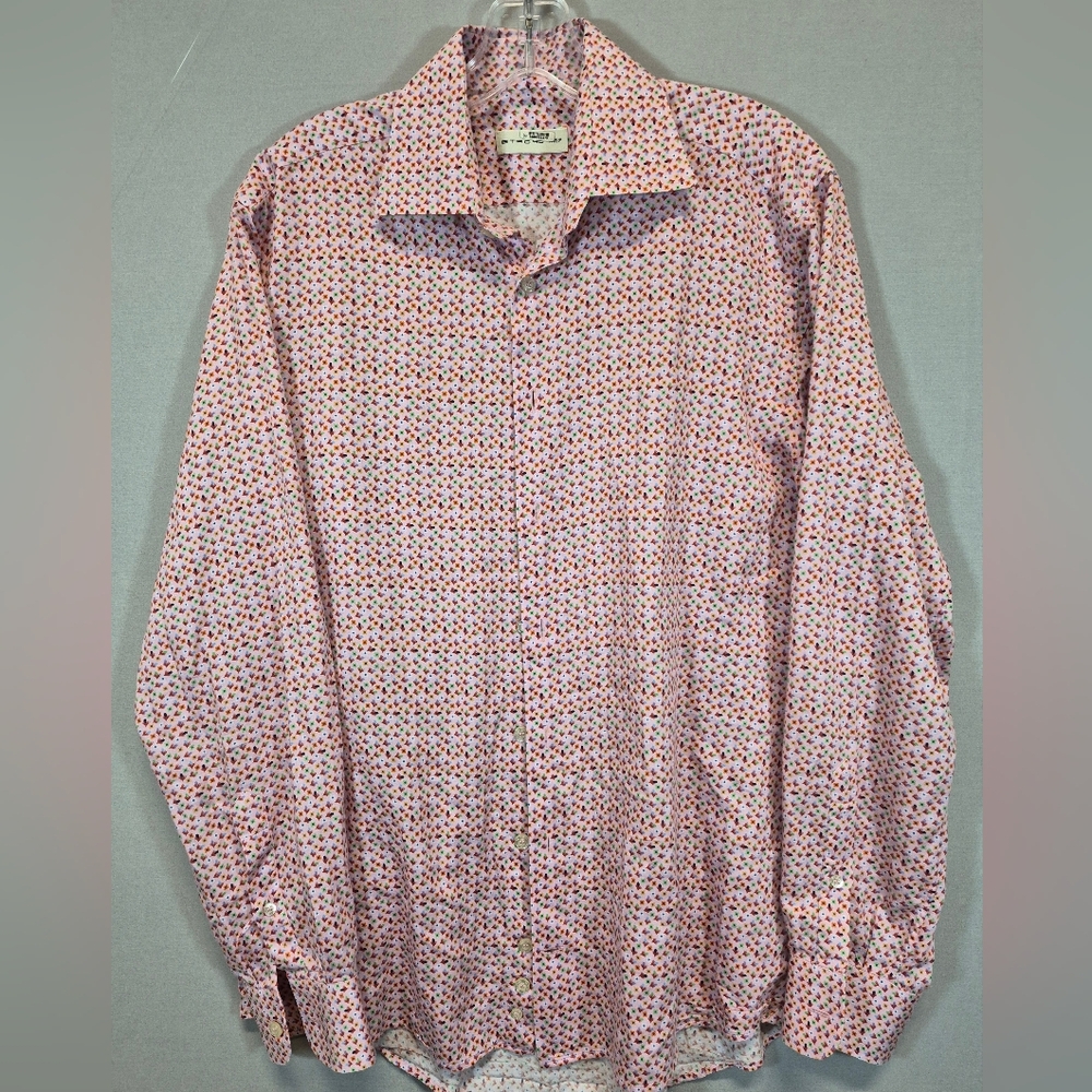 Etro Milano Men’s Large Pink Floral Button Up Shirt Luxury Italian Designer